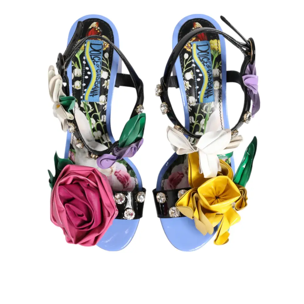 Dolce & Gabbana Multicolor Floral Appliqué Kristall Sandale Schuhe - EU37/US6.5