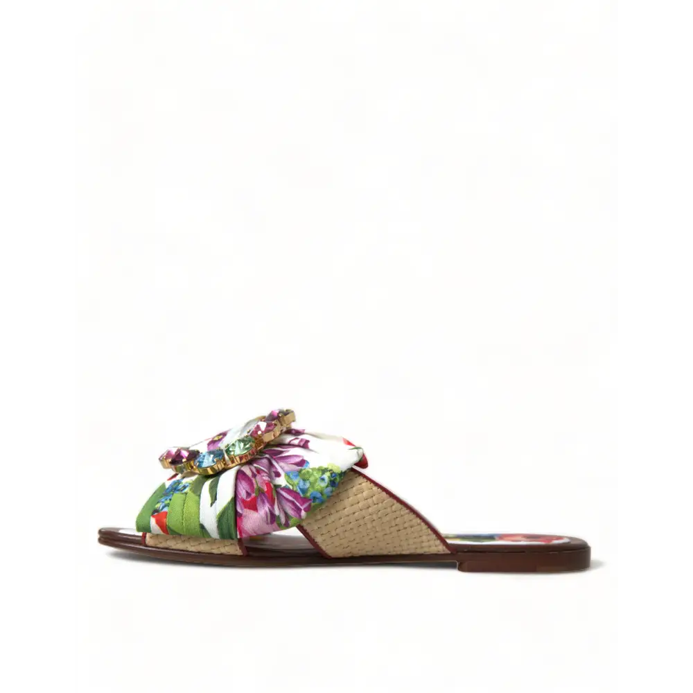 Dolce & Gabbana Multicolor Floral Flats Kristall Sandalen Schuhe - EU35.5/US5