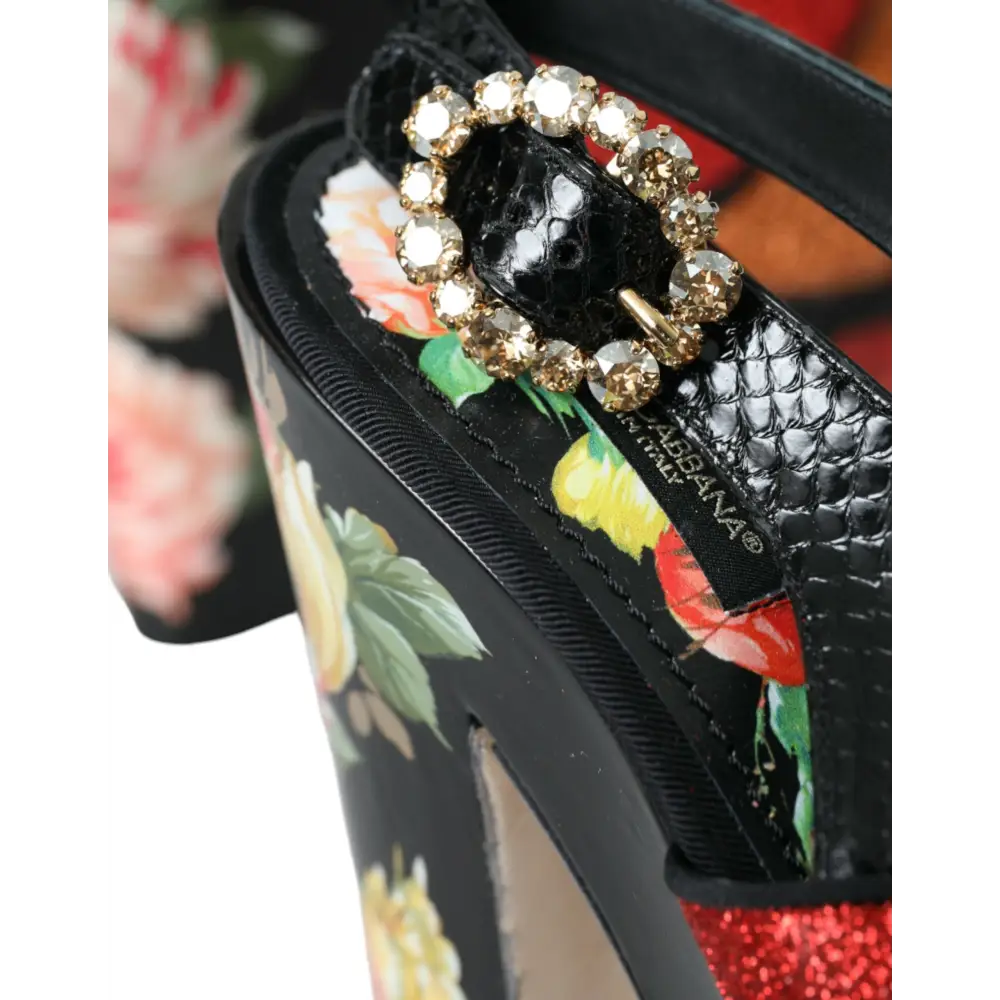 Dolce & Gabbana Multicolor Floral Kristall Plateau Sandalen Schuhe - EU39/US8.5