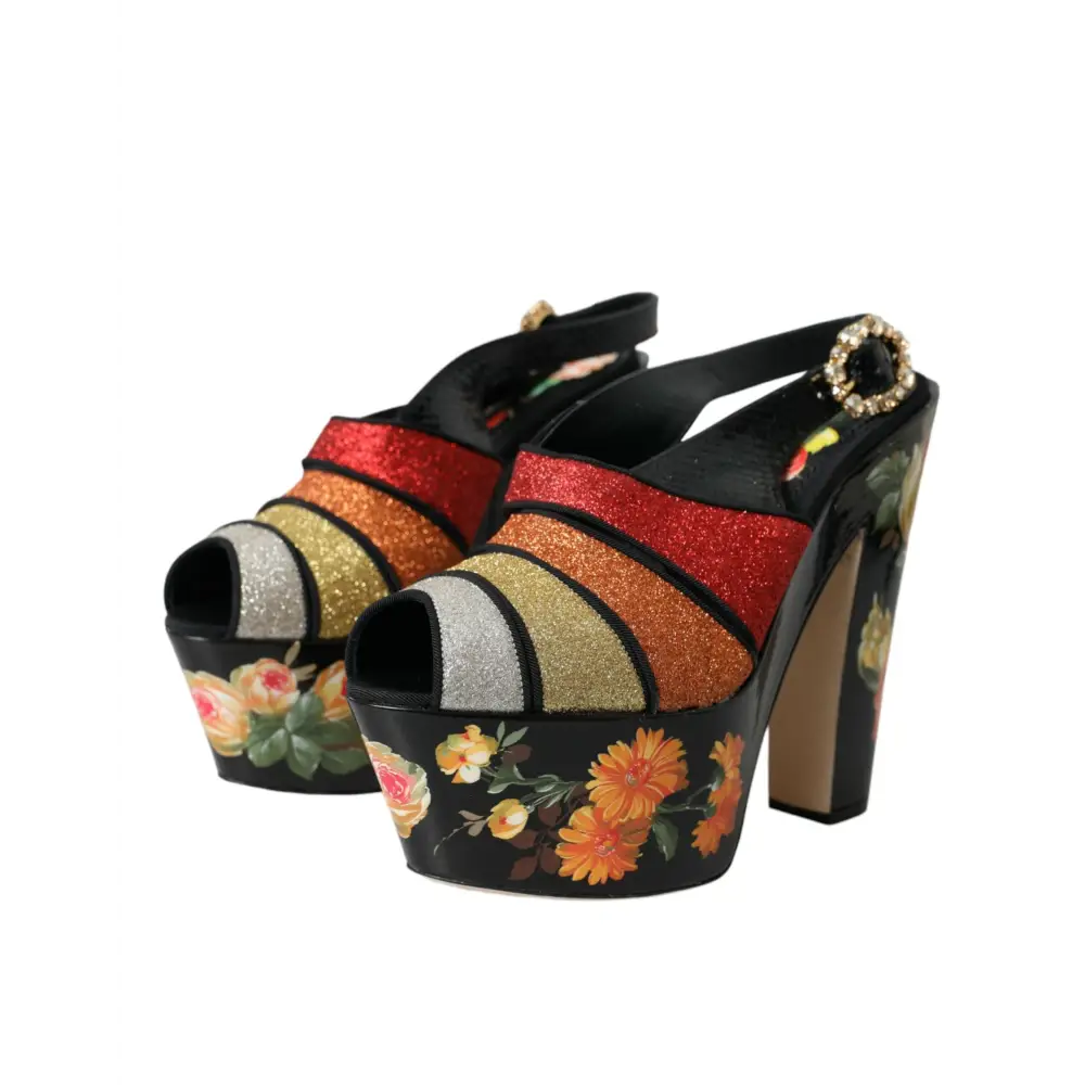 Dolce & Gabbana Multicolor Floral Kristall Plateau Sandalen Schuhe - EU39/US8.5