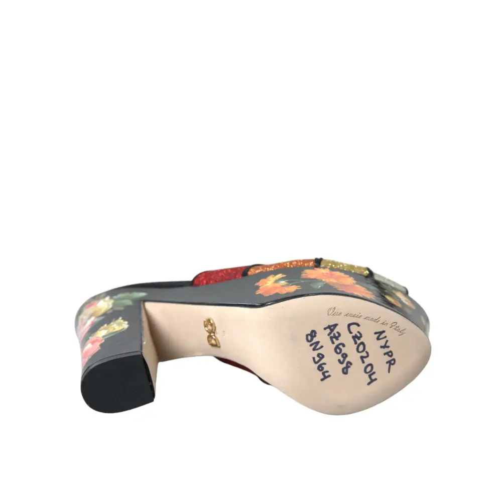 Dolce & Gabbana Multicolor Floral Kristall Plateau Sandalen Schuhe - EU39/US8.5