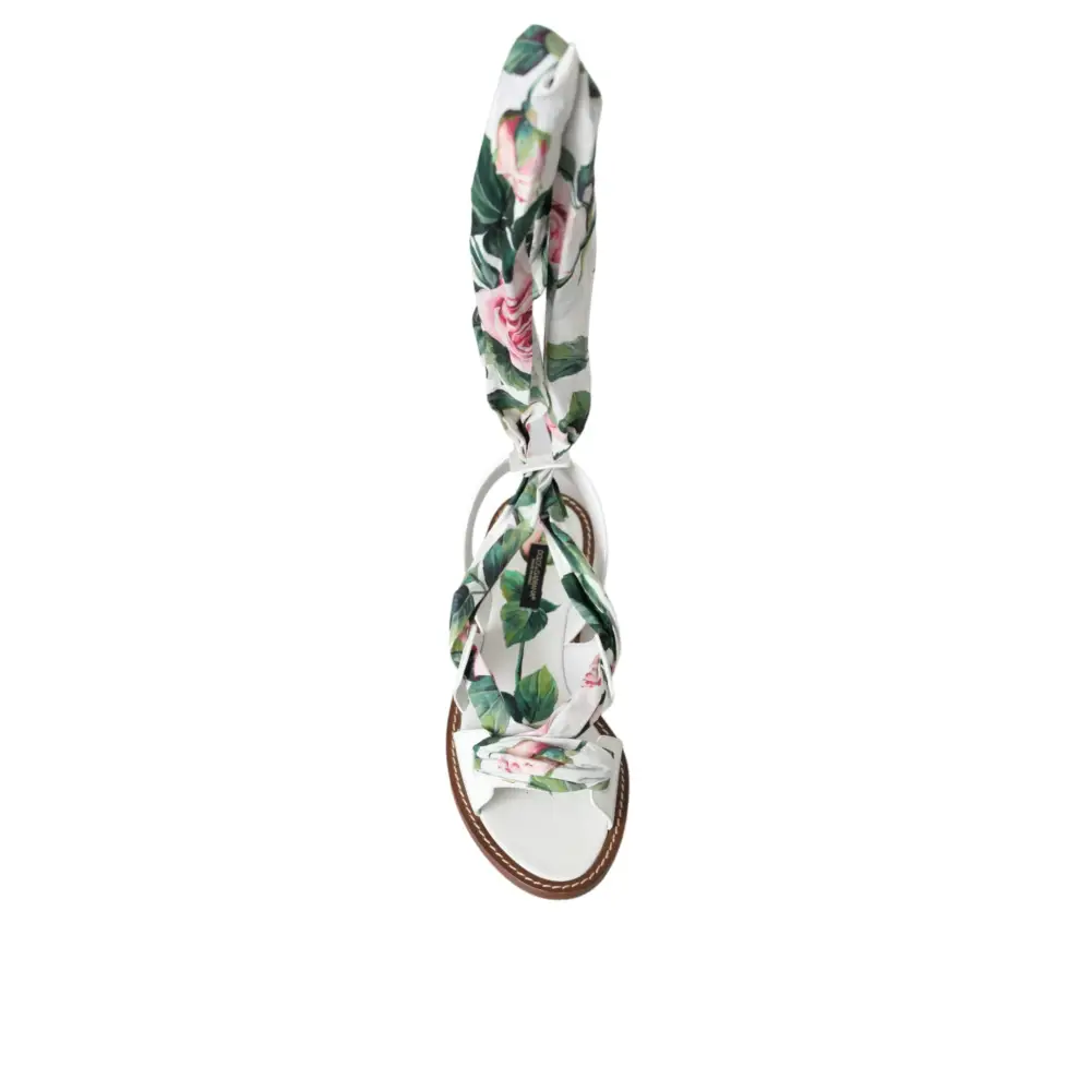 Dolce & Gabbana Multicolor Floral Print Ankle Wrap Sandalen Schuhe - EU37/US6.5