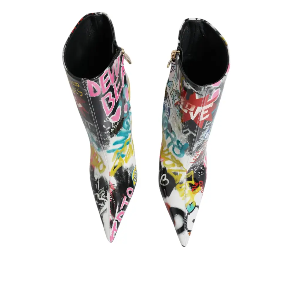 Dolce & Gabbana Multicolor Graffiti Keira Mid Calf Stiefel Schuhe - EU35/US4.5