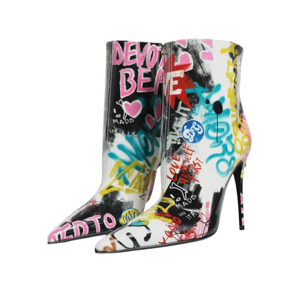 Dolce & Gabbana Multicolor Graffiti Keira Mid Calf Stiefel Schuhe - EU35/US4.5