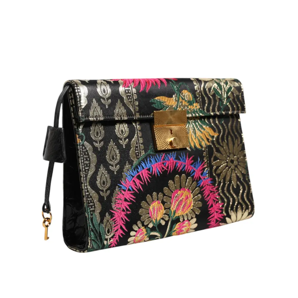 Dolce & Gabbana Multicolor Jacquard Floral Dokument Aktentasche Tasche