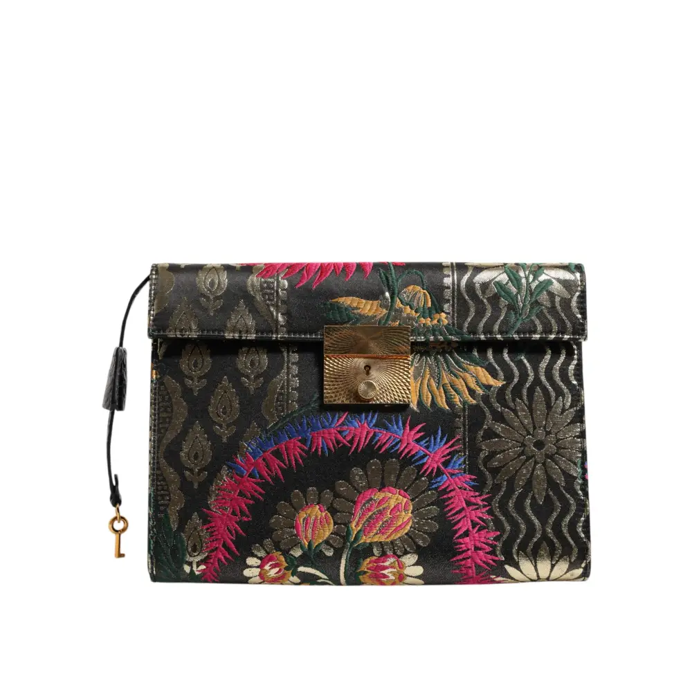 Dolce & Gabbana Multicolor Jacquard Floral Dokument Aktentasche Tasche