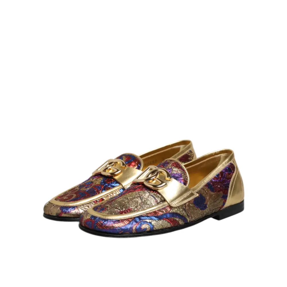 Dolce & Gabbana Multicolor Jacquard Gold DG Logo Loafer Schuhe - EU39/US6