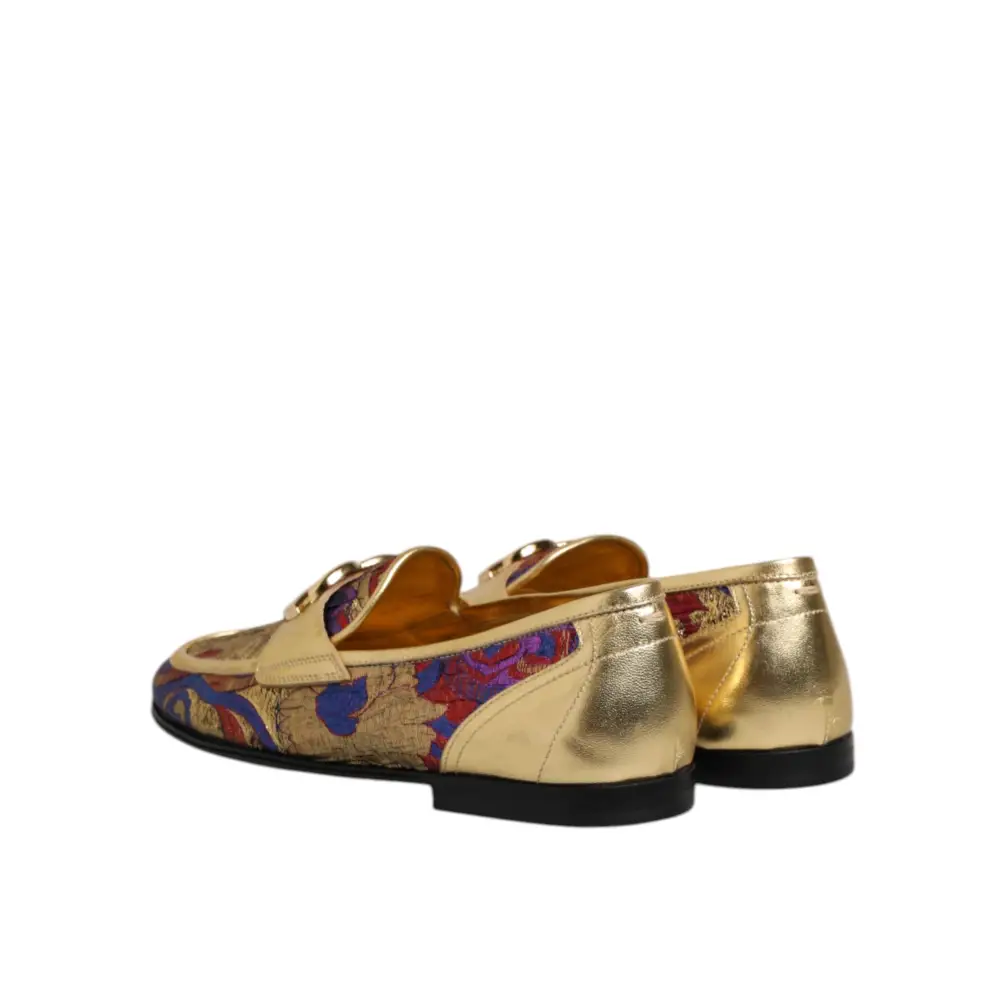 Dolce & Gabbana Multicolor Jacquard Gold DG Logo Loafer Schuhe - EU39/US6