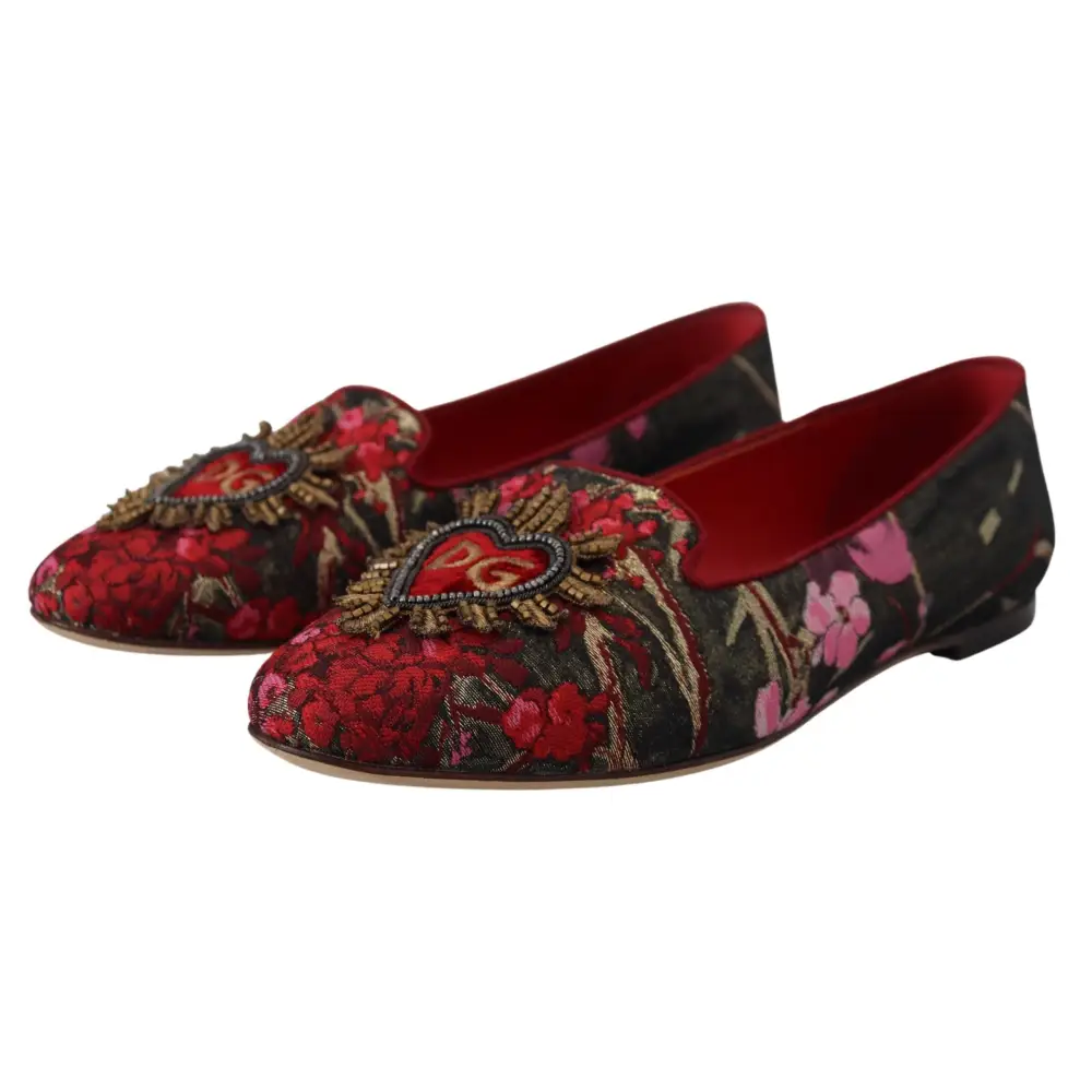 Dolce & Gabbana Multicolor Jacquard Heiliges Herz Patch Slip On Schuhe - EU35.5/US5