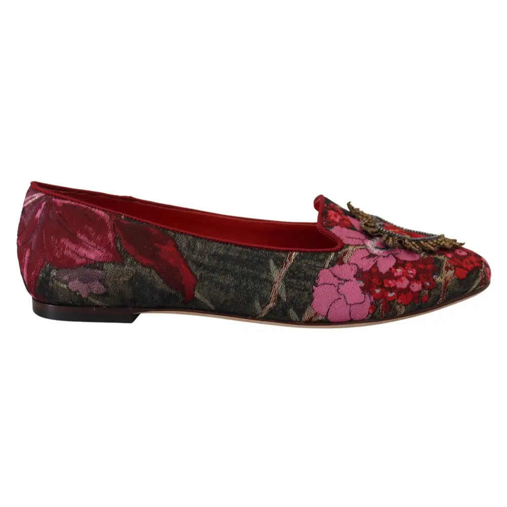 Dolce & Gabbana Multicolor Jacquard Heiliges Herz Patch Slip On Schuhe - EU35.5/US5