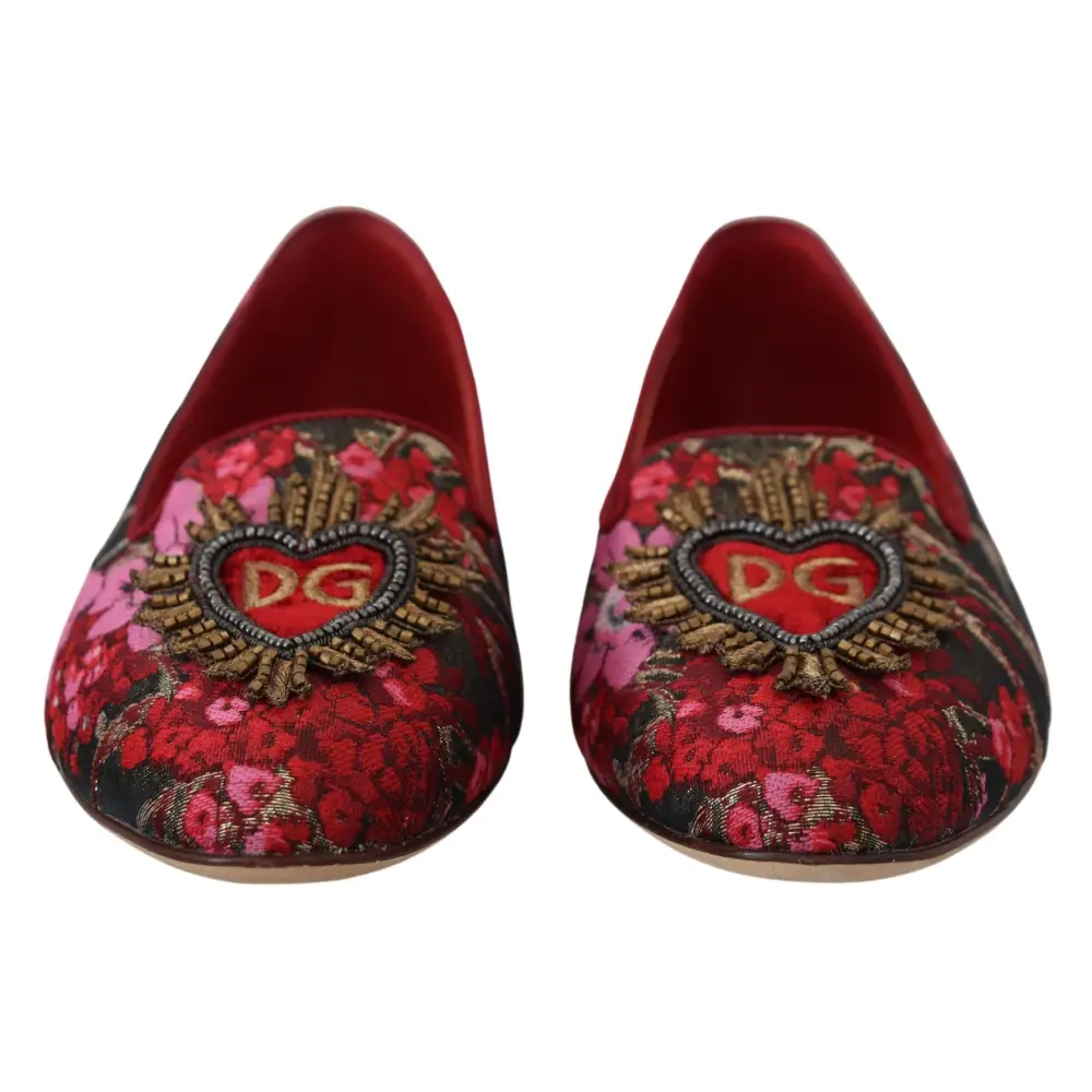 Dolce & Gabbana Multicolor Jacquard Heiliges Herz Patch Slip On Schuhe - EU35.5/US5
