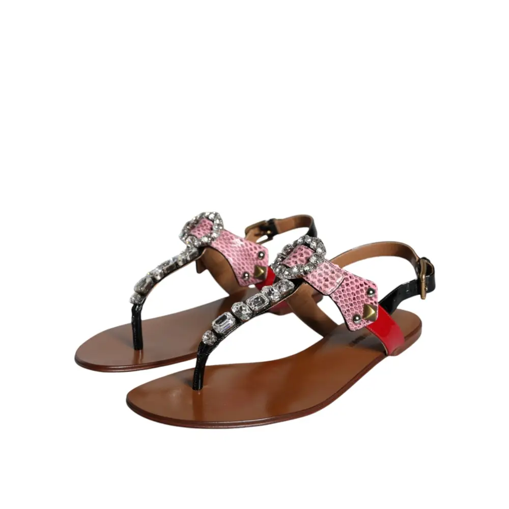 Dolce & Gabbana Multicolor Kristall Sandalen Flip Flops Schuhe - EU38.5/US8