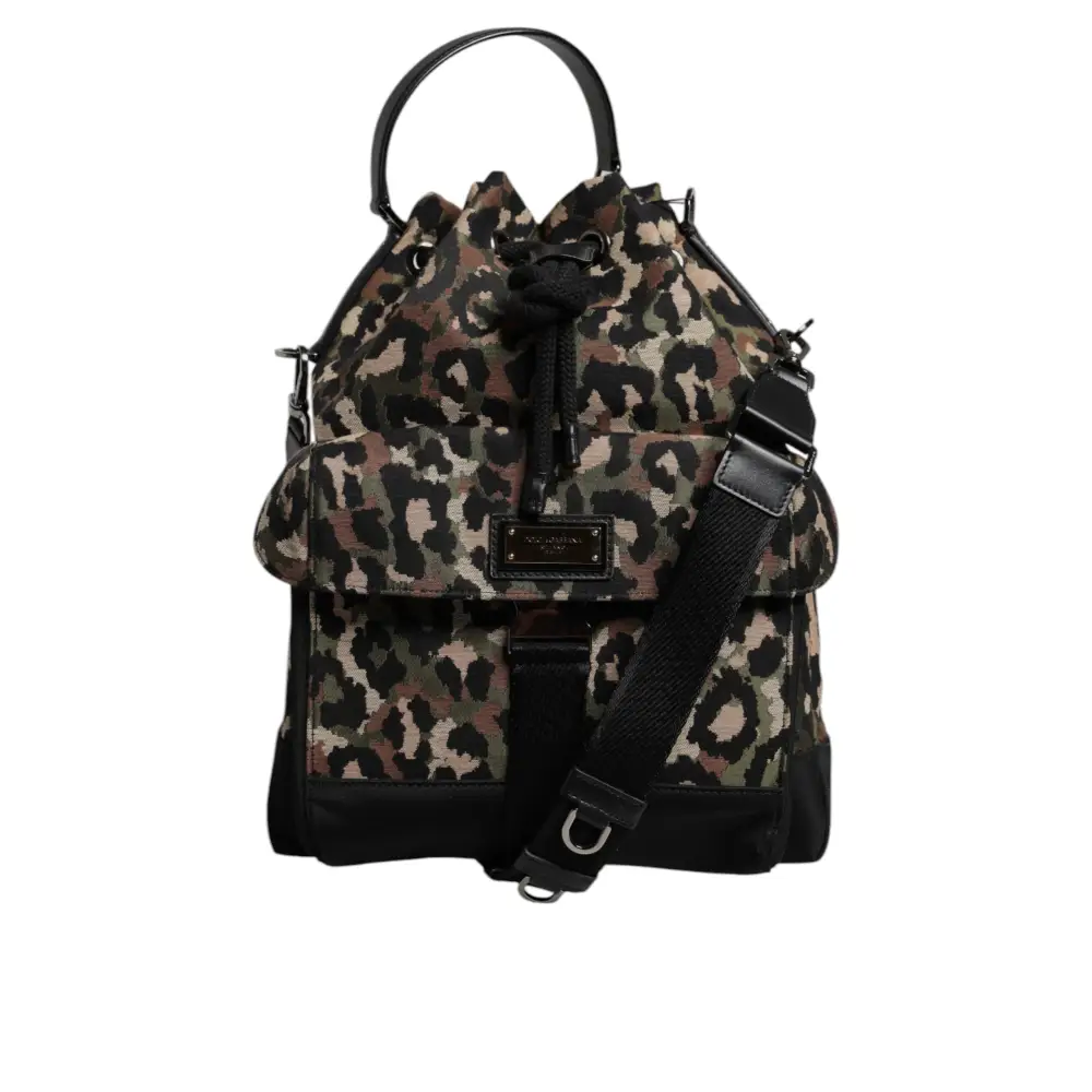 Dolce & Gabbana Multicolor Leopard Cotton Shoulder Bucket Bag