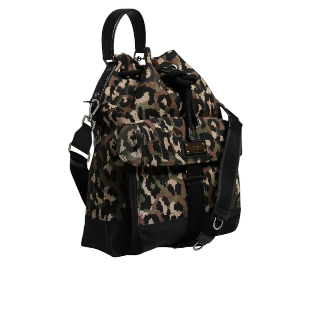 Dolce & Gabbana Multicolor Leopard Cotton Shoulder Bucket Bag