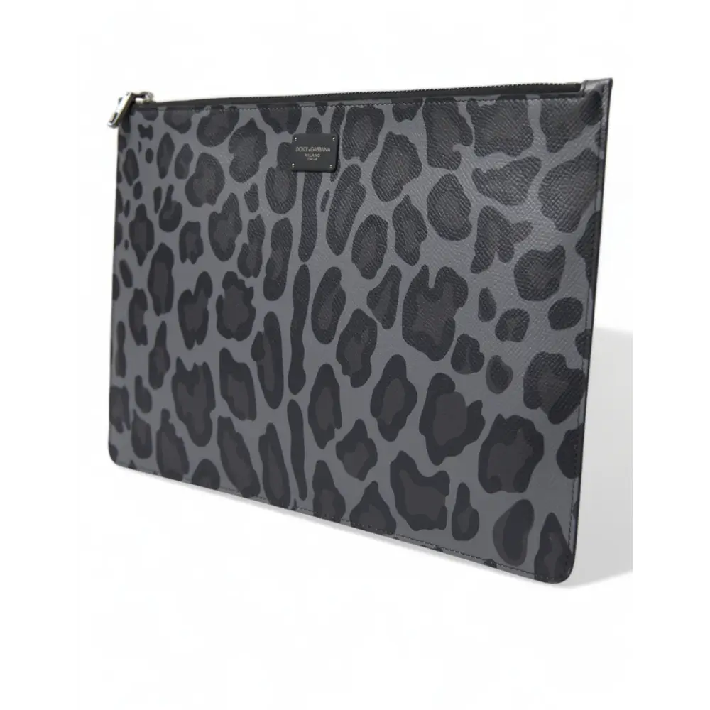 Dolce & Gabbana Multicolor Leopard Jacquard Logo Plaque Dokument Aktentasche Tasche