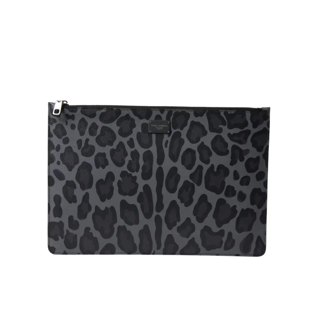 Dolce & Gabbana Multicolor Leopard Jacquard Logo Plaque Dokument Aktentasche Tasche