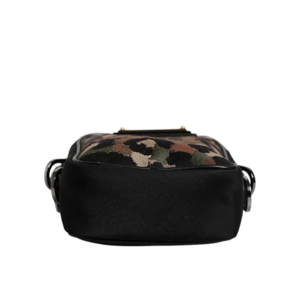 Dolce & Gabbana Multicolor Leopard Jacquard Logo Plaque Halsband Tasche