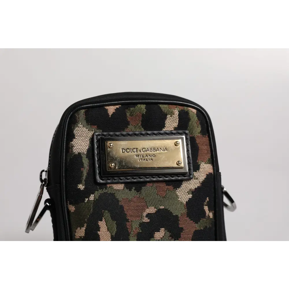 Dolce & Gabbana Multicolor Leopard Jacquard Logo Plaque Halsband Tasche