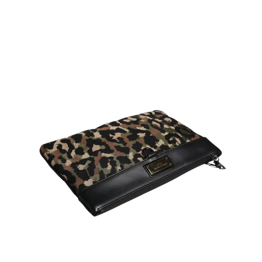 Dolce & Gabbana Multicolor Leopard Jacquard Print Logo Plaque Pouch Tasche