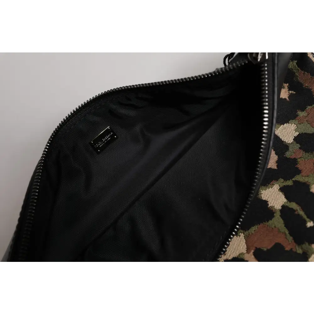 Dolce & Gabbana Multicolor Leopard Jacquard Print Logo Plaque Pouch Tasche