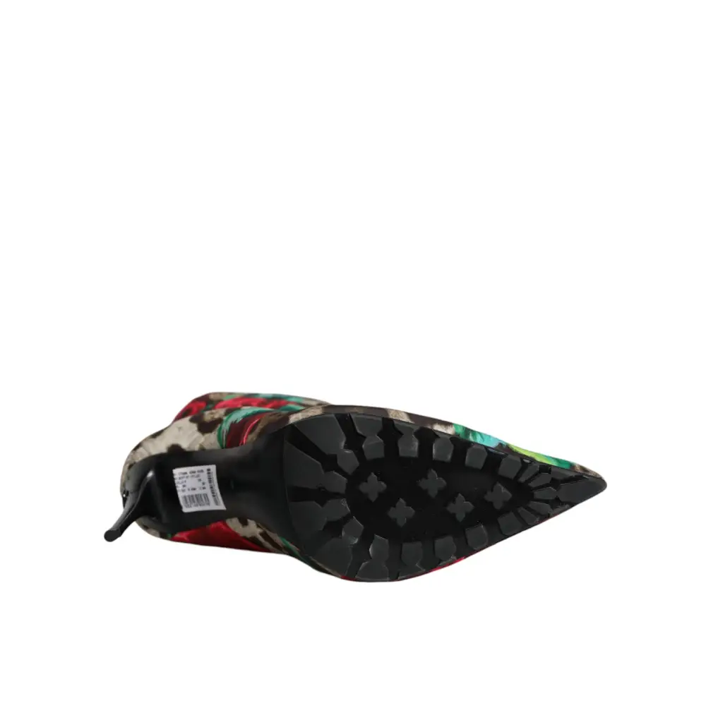 Dolce & Gabbana Multicolor Leopard Rose Mid Calf Stiefel Schuhe - EU39/US8.5