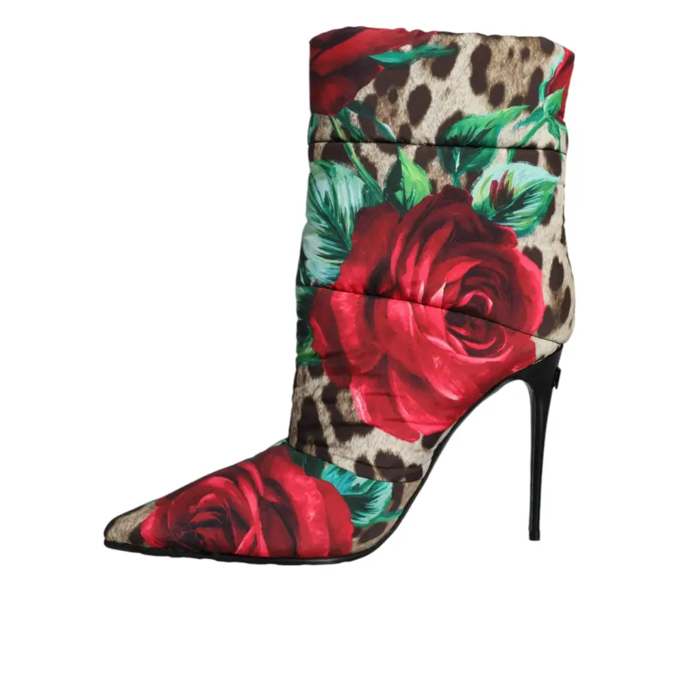 Dolce & Gabbana Multicolor Leopard Rose Mid Calf Stiefel Schuhe - EU39/US8.5