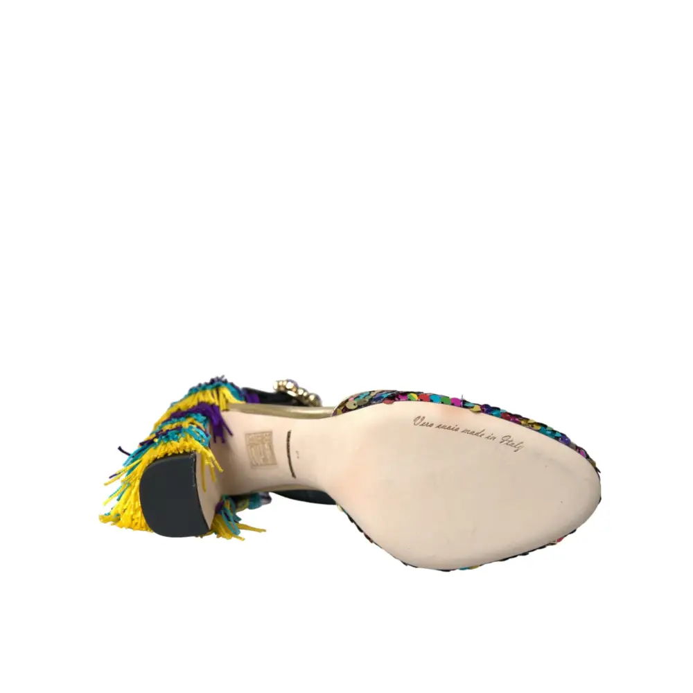 Dolce & Gabbana Multicolor Pailletten Kristall Mary Jane Schuhe - EU40/US9.5