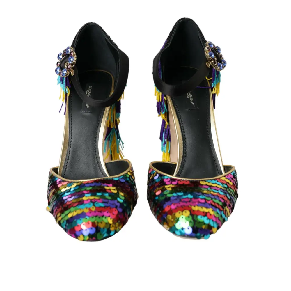 Dolce & Gabbana Multicolor Pailletten Kristall Mary Jane Schuhe - EU40/US9.5
