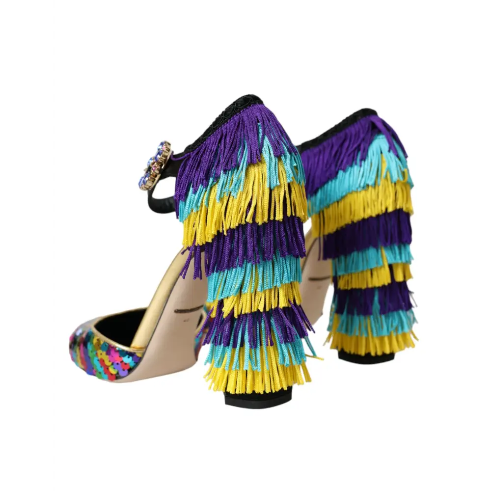 Dolce & Gabbana Multicolor Pailletten Kristall Mary Jane Schuhe - EU40/US9.5