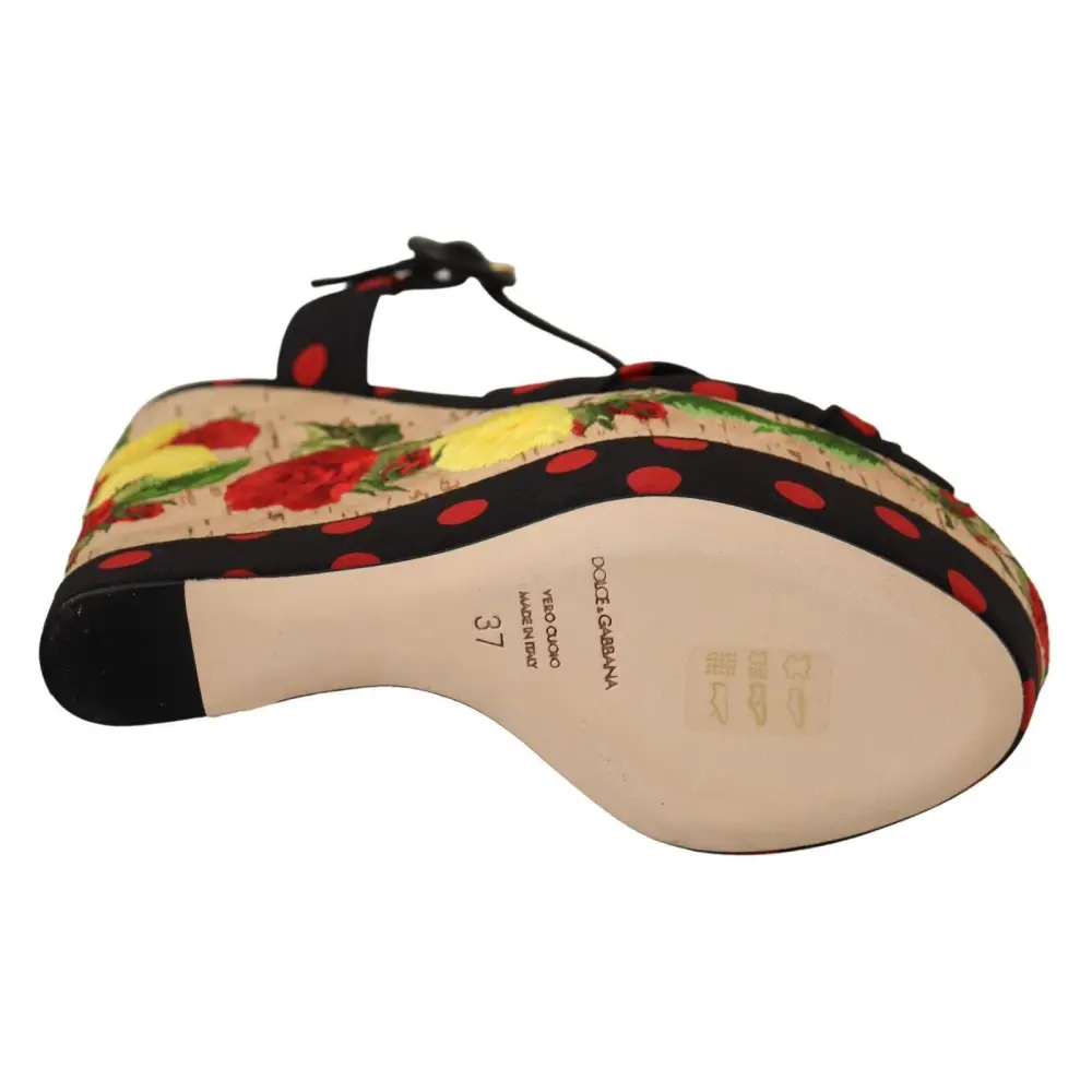 Dolce & Gabbana Multicolor Plateau Keile Sandalen Charmeuse Schuhe - EU37/US6.5