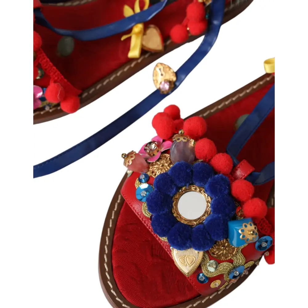 Dolce & Gabbana Multicolor Pom Pom Pelz Wrap Sandalen Schuhe