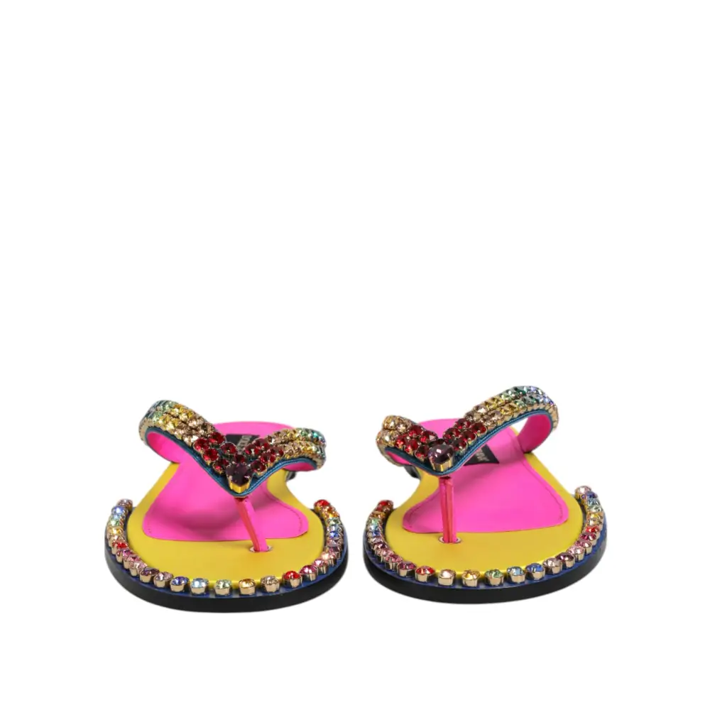 Dolce & Gabbana Multicolor Strass Flip Flop Flache Sandalen Schuhe - EU42/US11.5