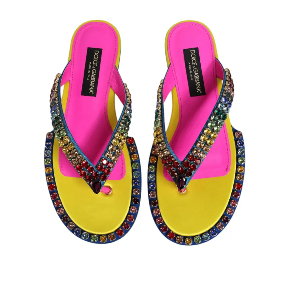 Dolce & Gabbana Multicolor Strass Flip Flop Flache Sandalen Schuhe - EU42/US11.5