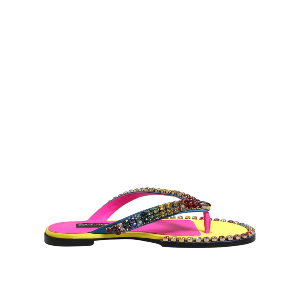 Dolce & Gabbana Multicolor Strass Flip Flop Flache Sandalen Schuhe - EU42/US11.5