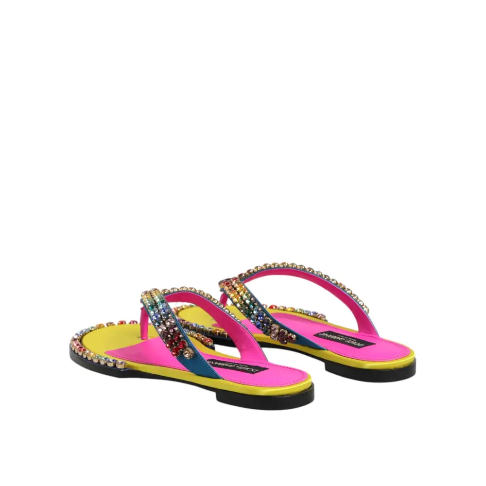 Dolce & Gabbana Multicolor Strass Flip Flop Flache Sandalen Schuhe - EU42/US11.5