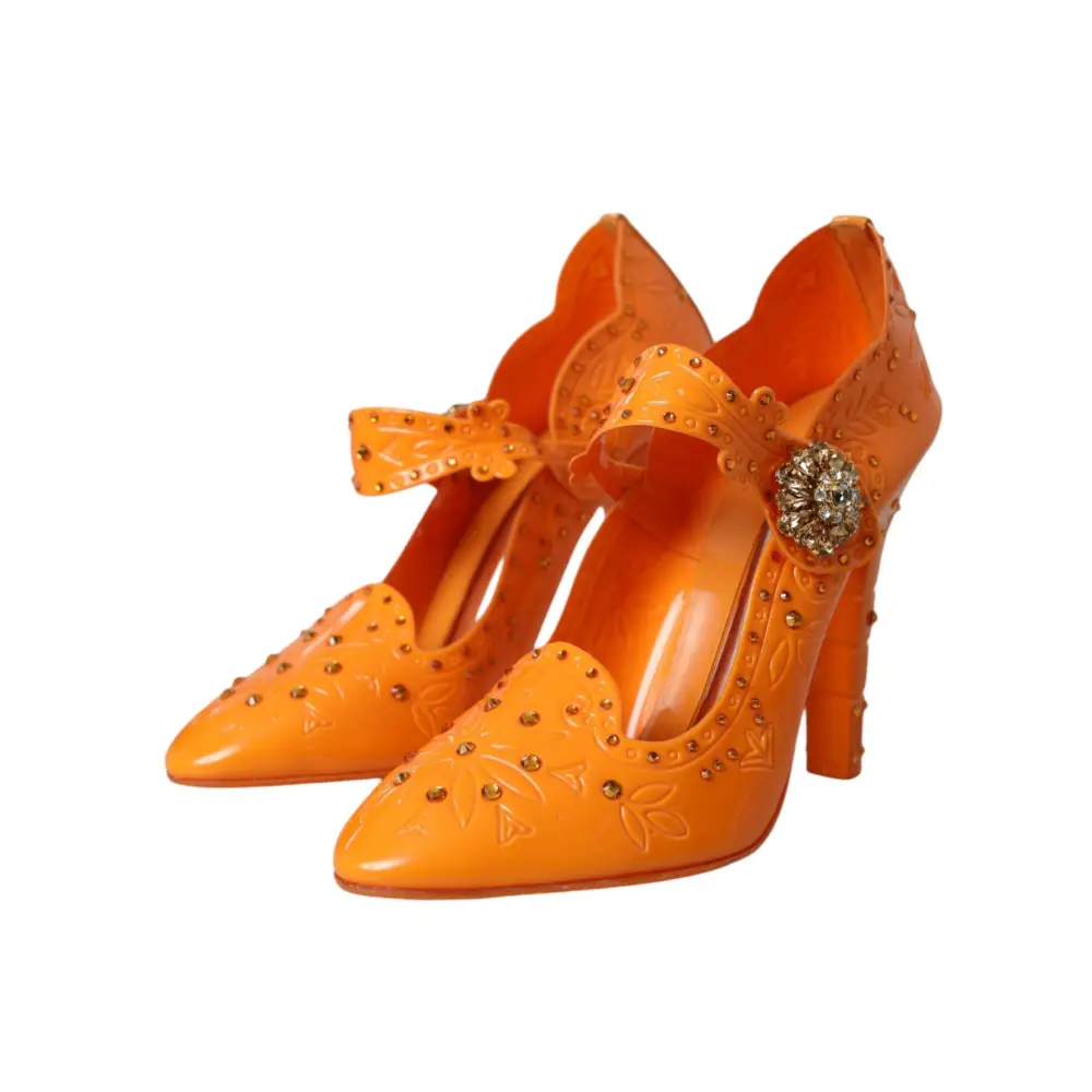 Dolce & Gabbana Orange CINDERELLA Floral Kristall Pumps Schuhe - EU39/US8.5