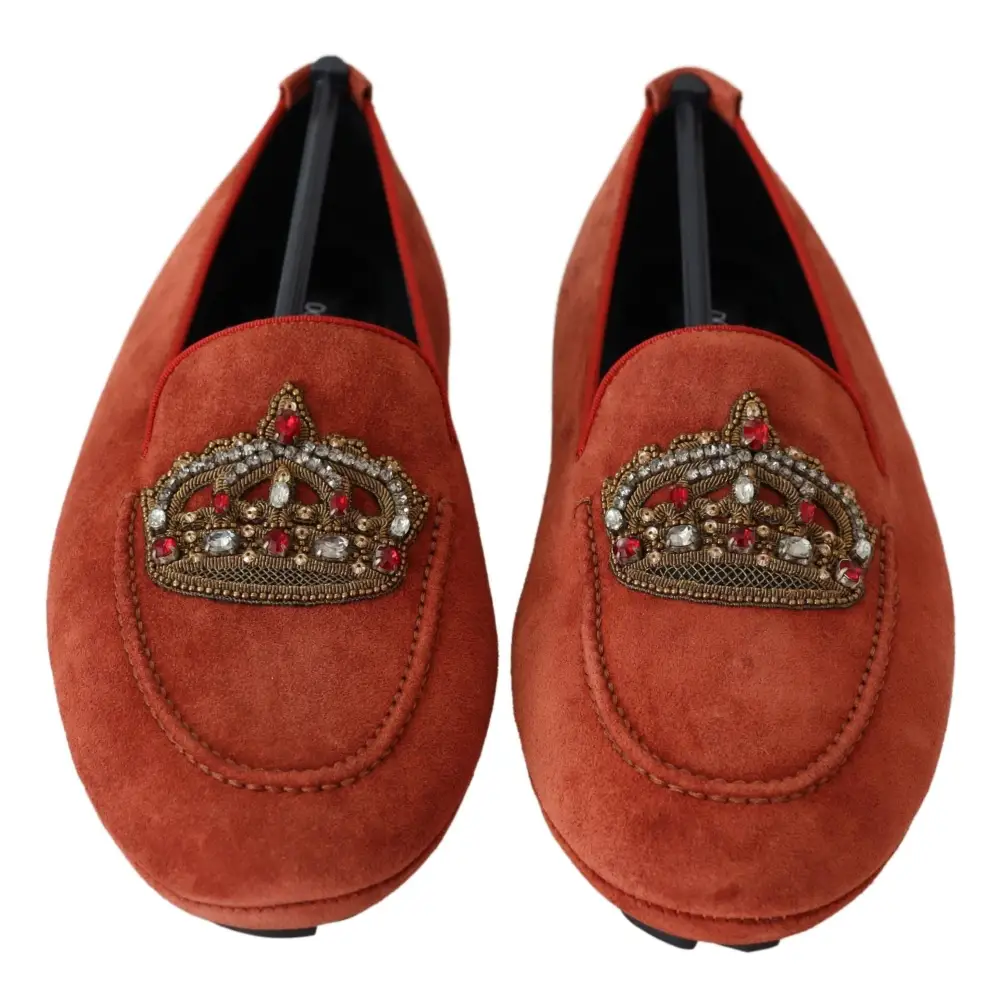 Dolce & Gabbana Orange Leder Crystal Crown Loafers Schuhe - EU40/US7
