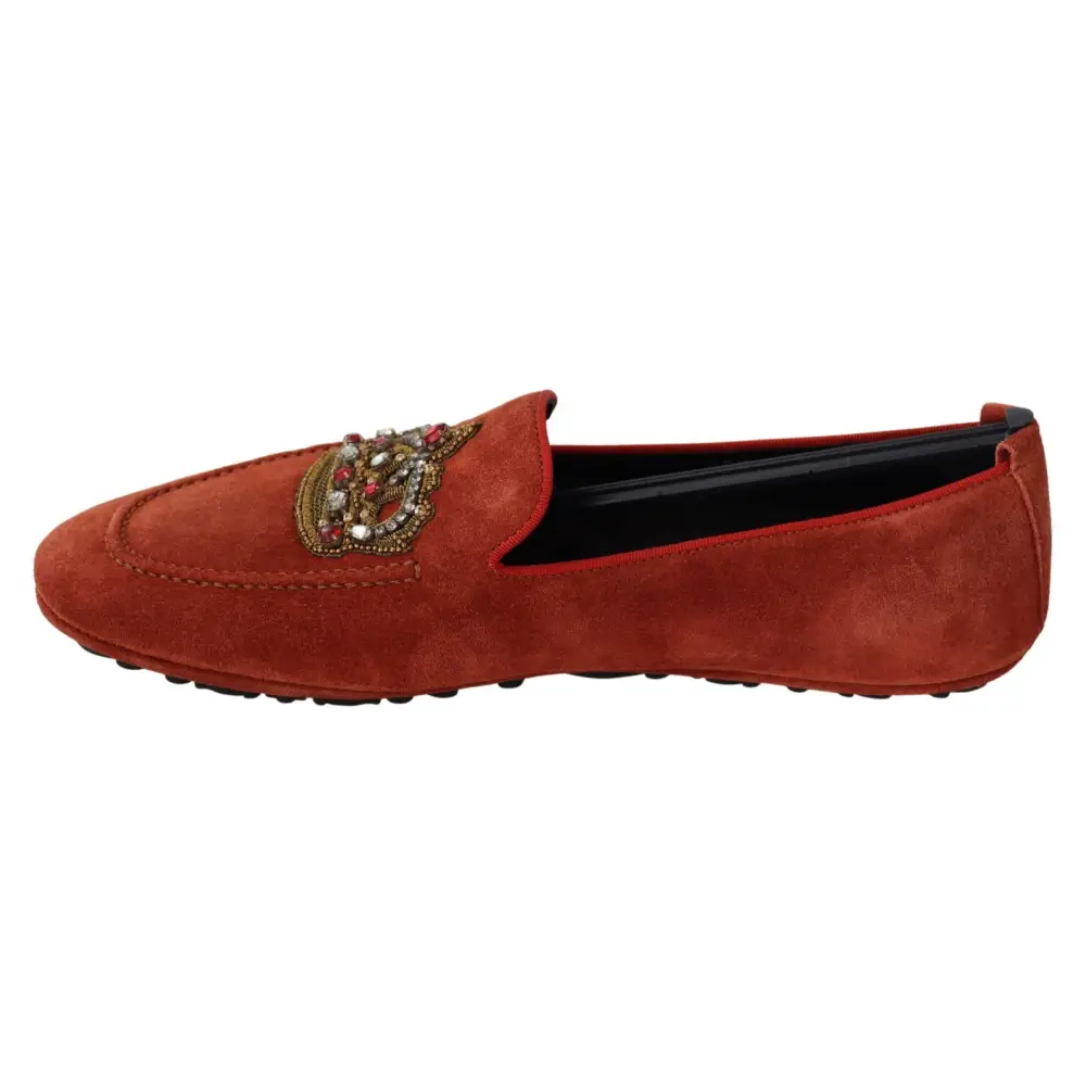 Dolce & Gabbana Orange Leder Crystal Crown Loafers Schuhe - EU40/US7