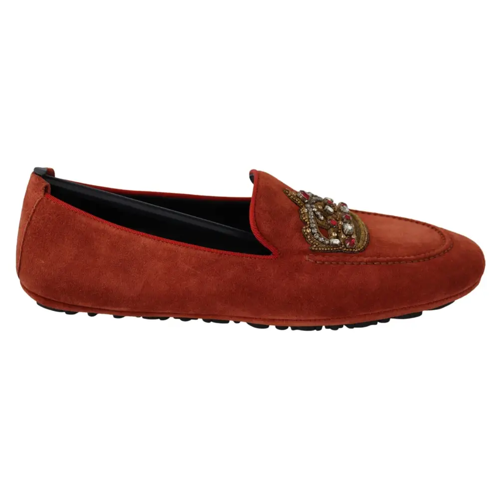Dolce & Gabbana Orange Leder Crystal Crown Loafers Schuhe - EU40/US7
