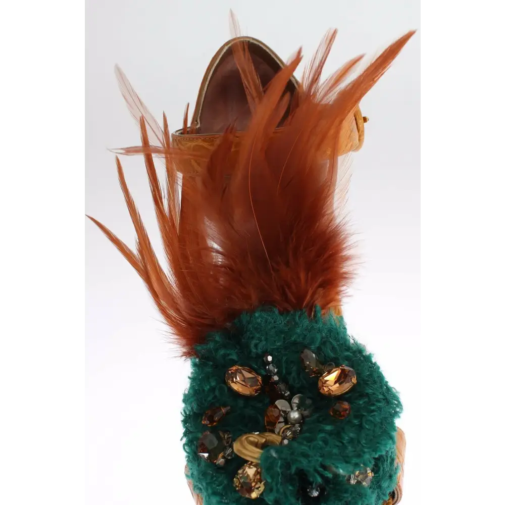 Dolce & Gabbana Orange Leder Kristall Plateau Sandale Schuhe