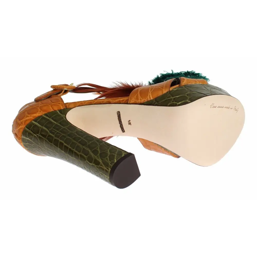 Dolce & Gabbana Orange Leder Kristall Plateau Sandale Schuhe