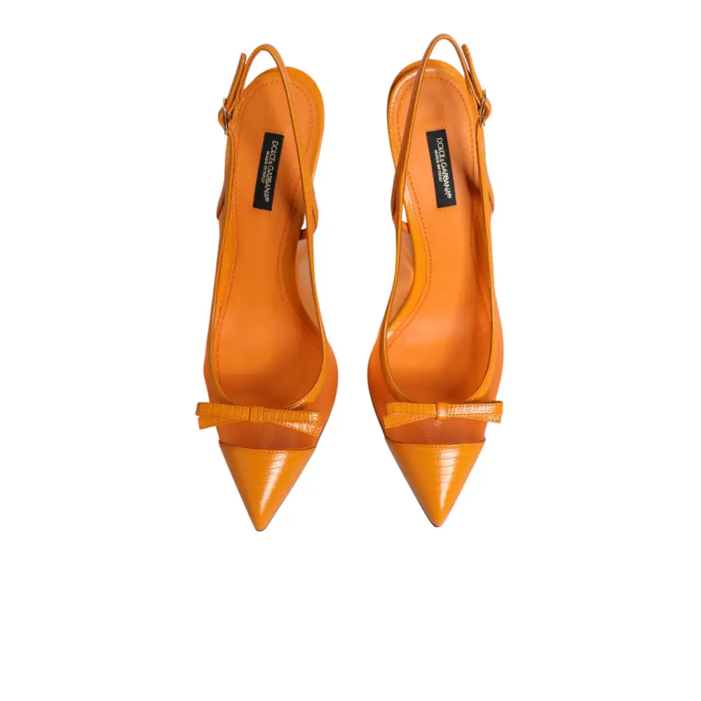 Dolce & Gabbana Orange Leder Mesh Slingback-Pumps