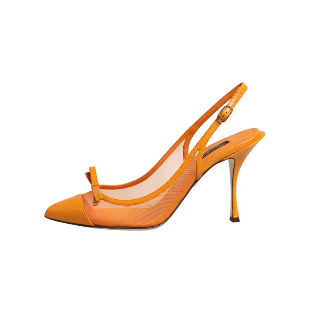 Dolce & Gabbana Orange Leder Mesh Slingback-Pumps