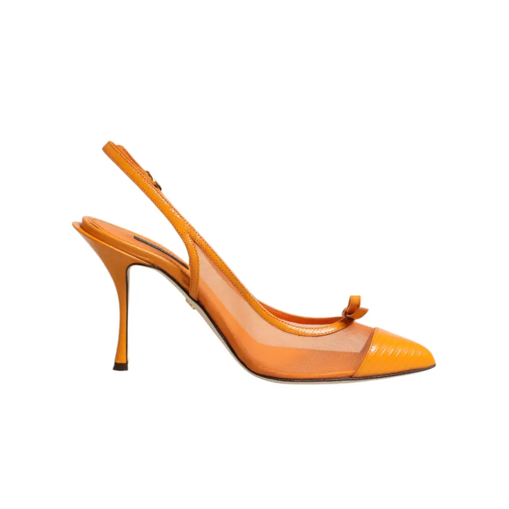 Dolce & Gabbana Orange Leder Mesh Slingback-Pumps