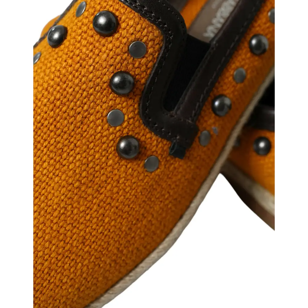 Dolce & Gabbana Orange Leinen Leder Nieten Loafers Schuhe