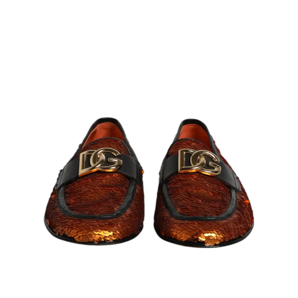 Dolce & Gabbana Orange Pailletten verschönert Männer Loafers Schuhe