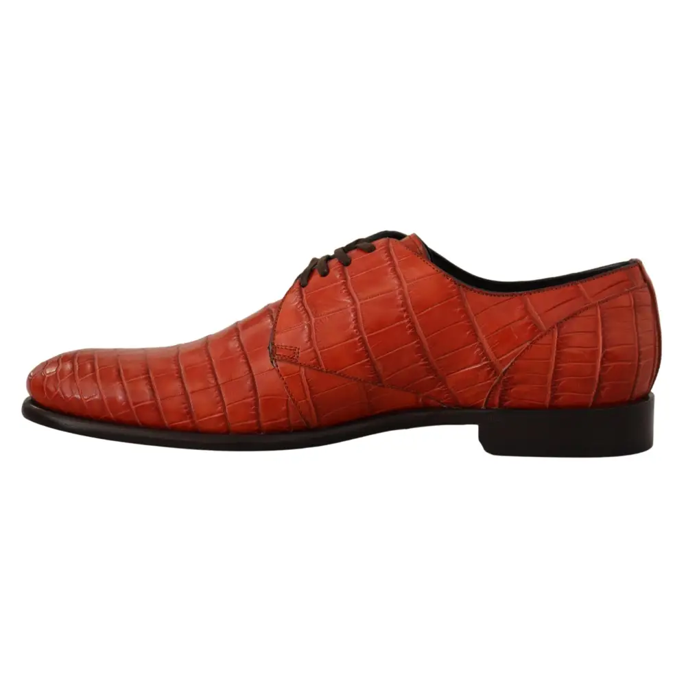 Dolce & Gabbana Orangefarbene Derby-Schuhe aus exotischem Leder