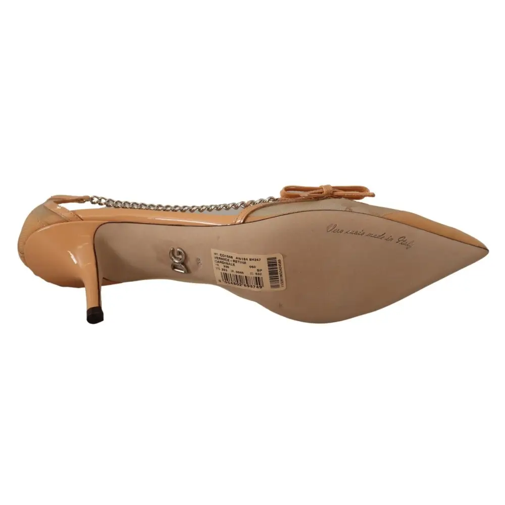 Dolce & Gabbana Pfirsich Mesh Leder Ketten Heels Pumps Schuhe - EU39/US8.5
