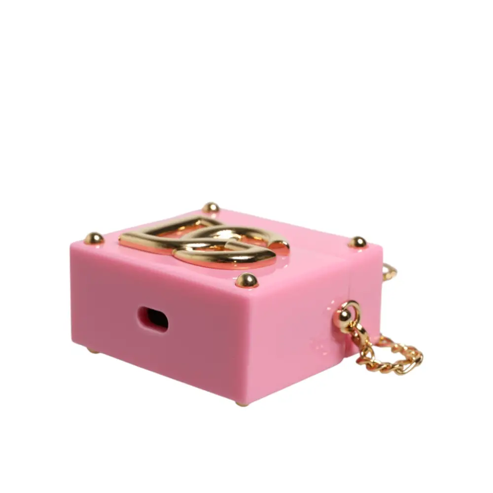 Dolce & Gabbana Pinke AirPods-Hülle mit DG-Logo-Plakette und Goldkette