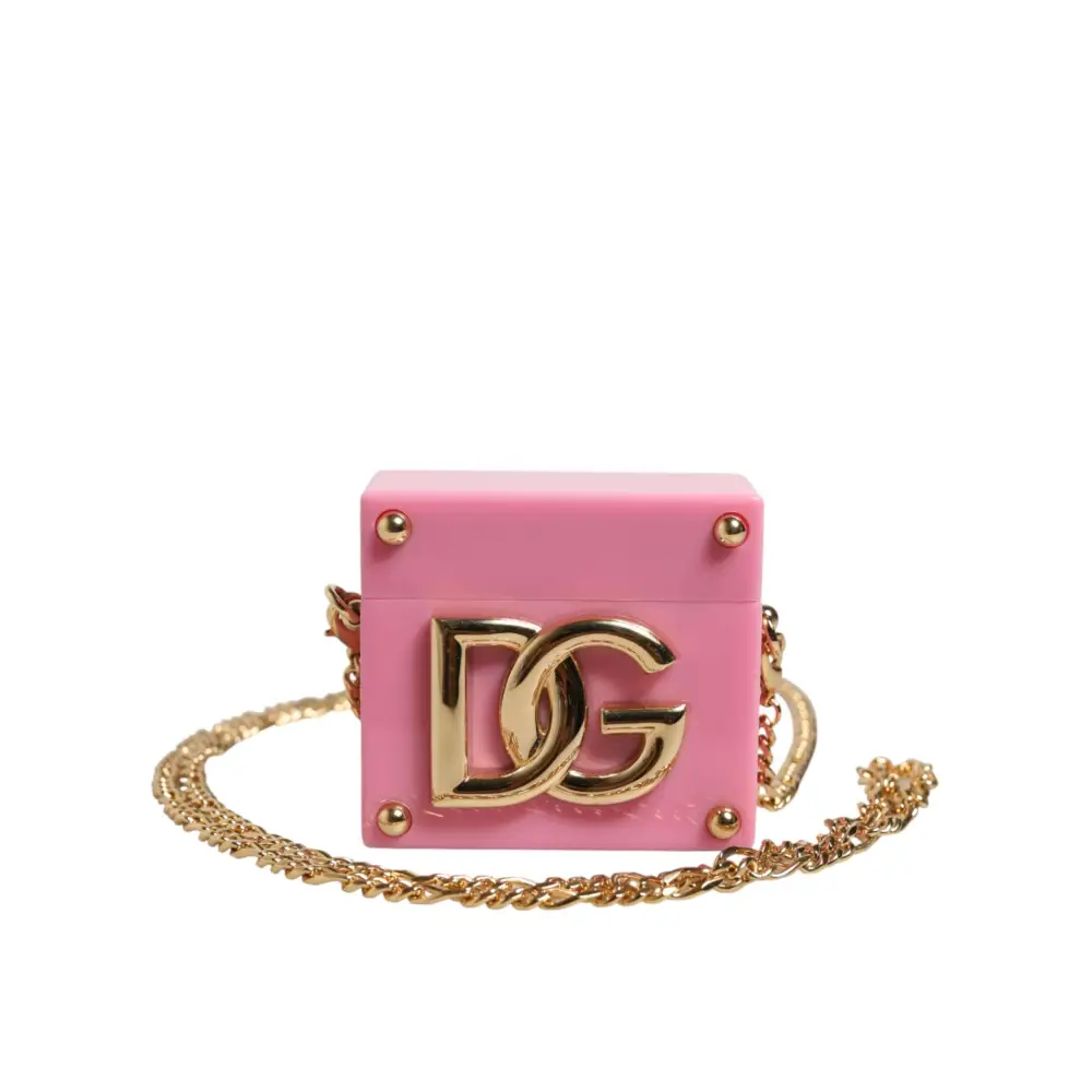 Dolce & Gabbana Pinke AirPods-Hülle mit DG-Logo-Plakette und Goldkette